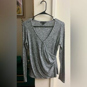 Rock & Republic Heather Gray Wrap Long Sleeve Top
